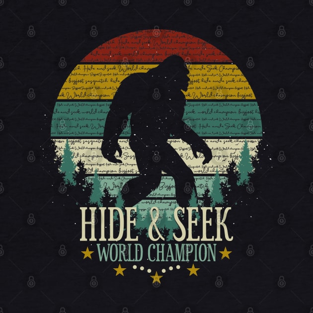 Hide and Seek World Champion Retro Vintage Bigfoot Sunset by Tesszero